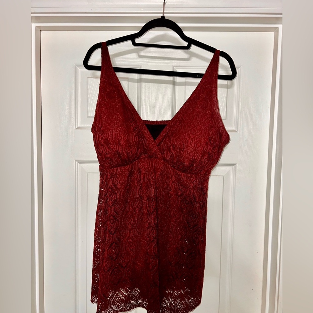 Woman’s One Piece Burgundy Lace Bathing Suit